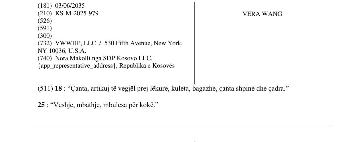 Zëri i markës VERA WANG në buletin