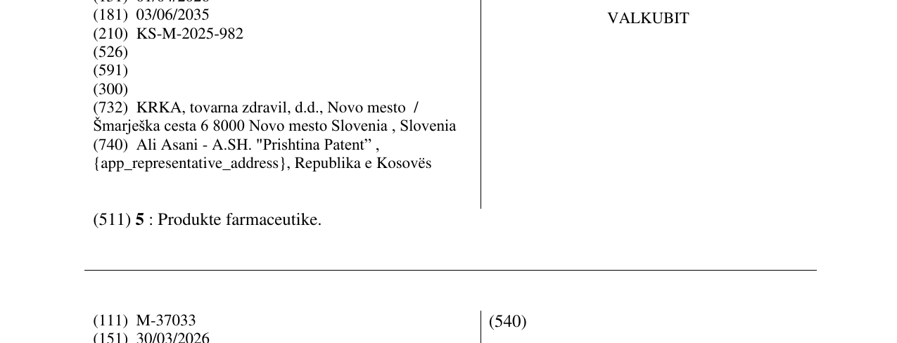 Zëri i markës VALKUBIT në buletin