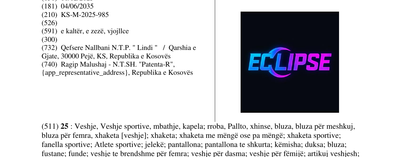Zëri i markës ECLIPSE në buletin
