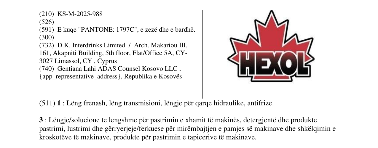 Zëri i markës HEXOL në buletin
