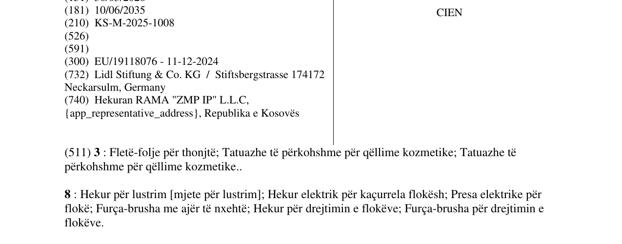 Zëri i markës CIEN në buletin