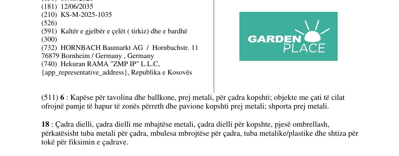 Zëri i markës GARDEN PLACE në buletin