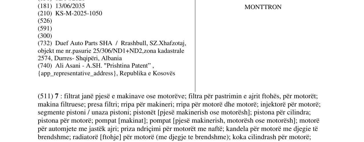 Zëri i markës MONTTRON në buletin