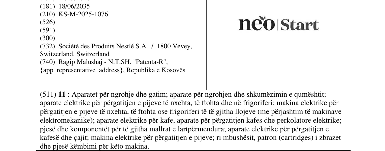 Zëri i markës neo Start në buletin