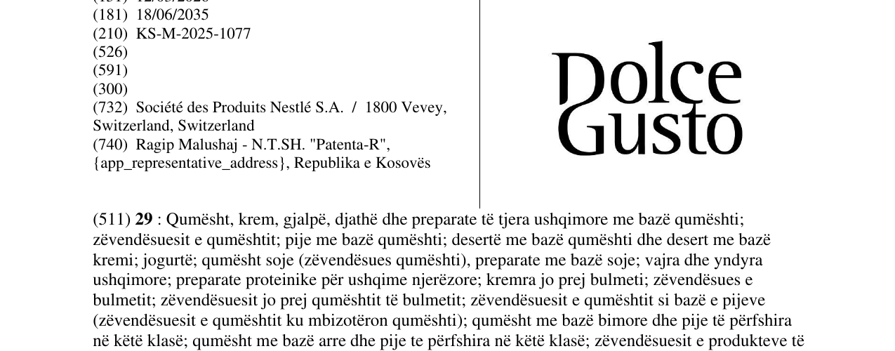 Zëri i markës DOLCE GUSTO në buletin