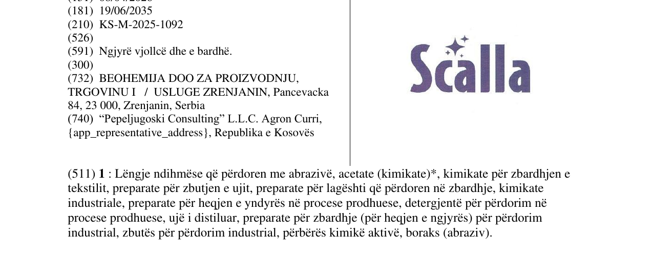 Zëri i markës Scalla në buletin