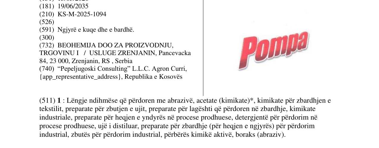 Zëri i markës Pompa në buletin