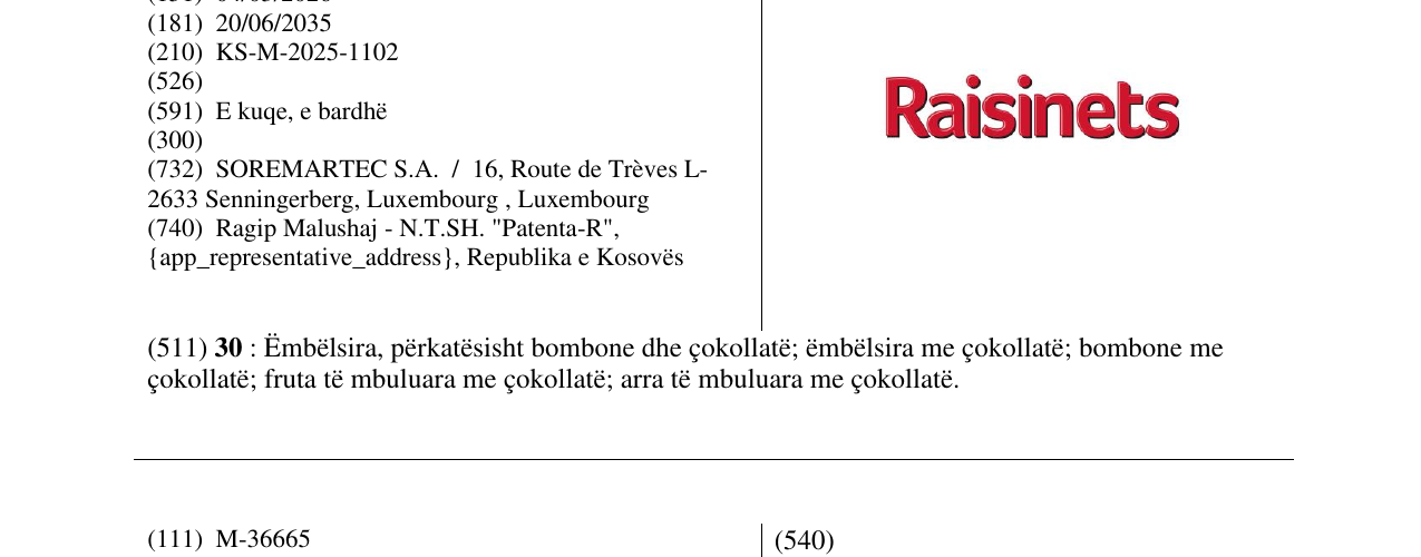 Zëri i markës Raisinets në buletin