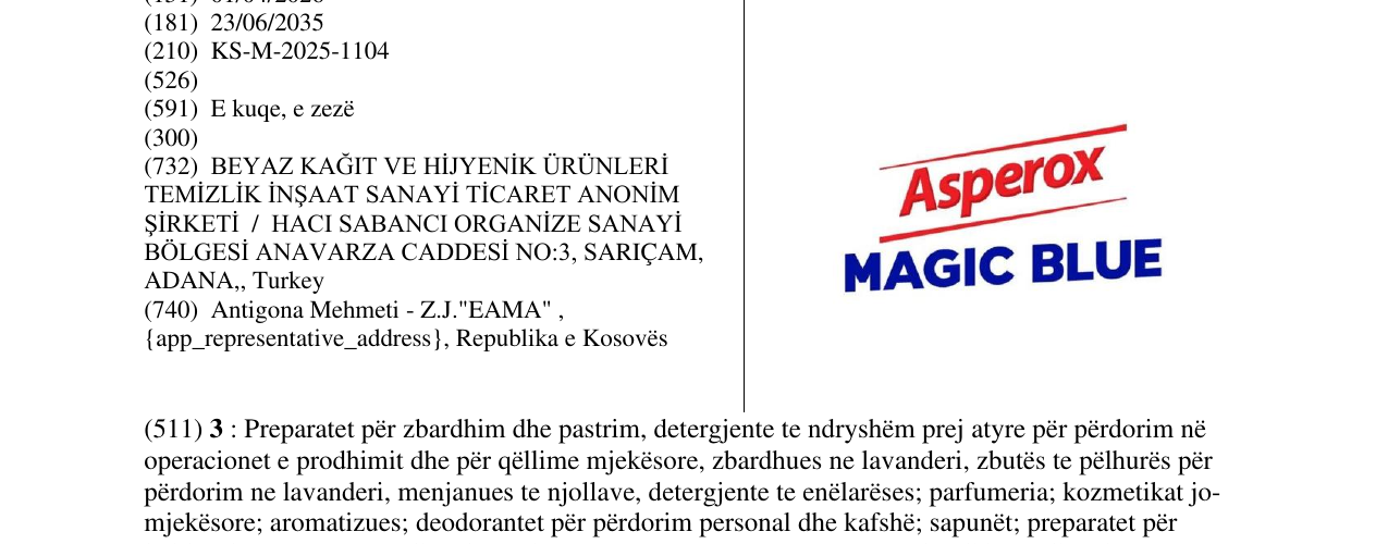 Zëri i markës Asperox MAGIC BLUE në buletin