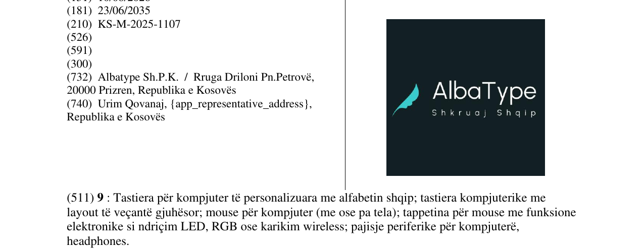 Zëri i markës Alba Type në buletin