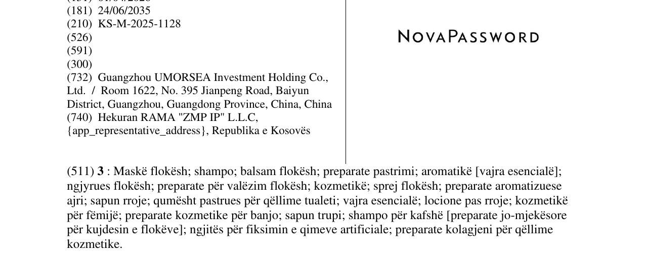 Zëri i markës NOVAPASSWORD në buletin