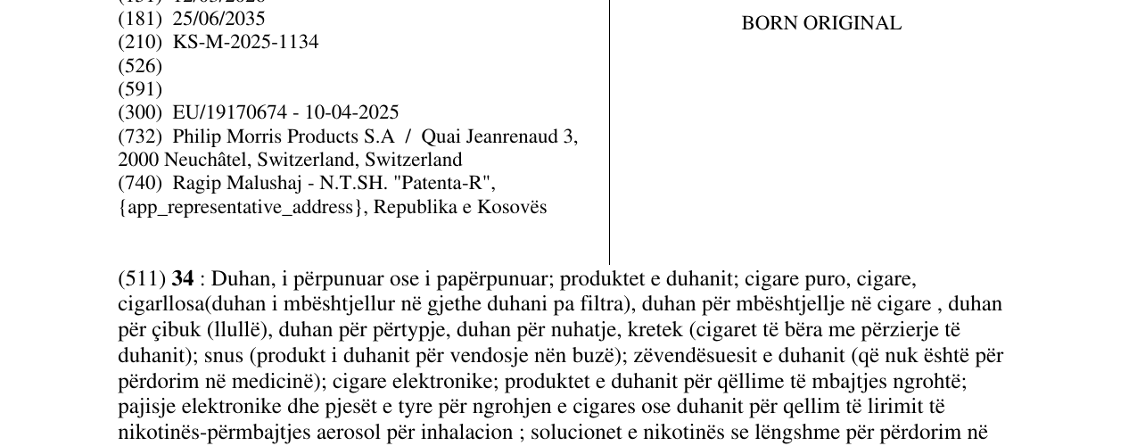 Zëri i markës BORN ORIGINAL në buletin