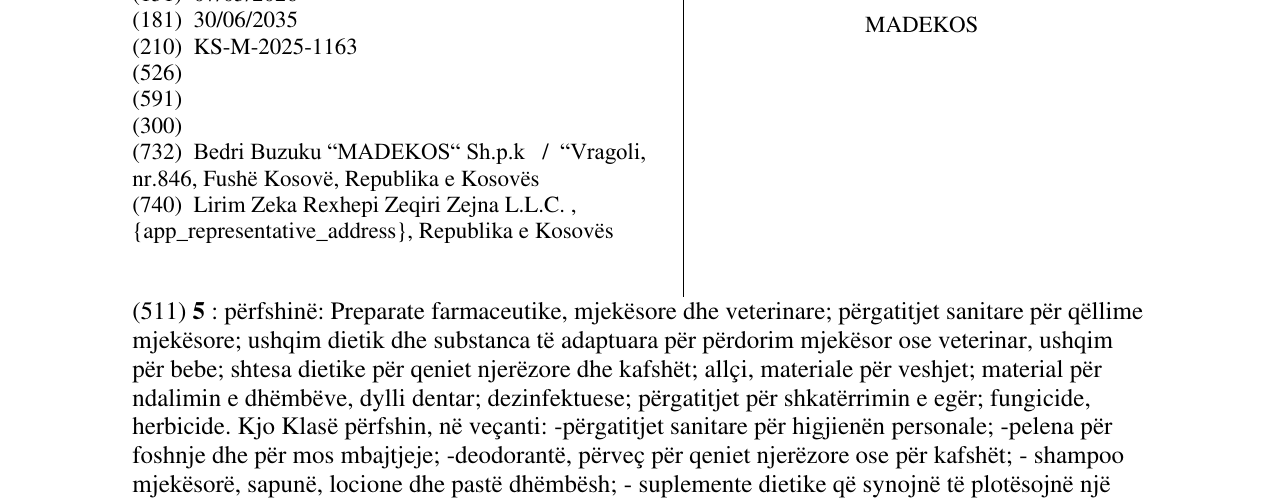 Zëri i markës MADEKOS në buletin