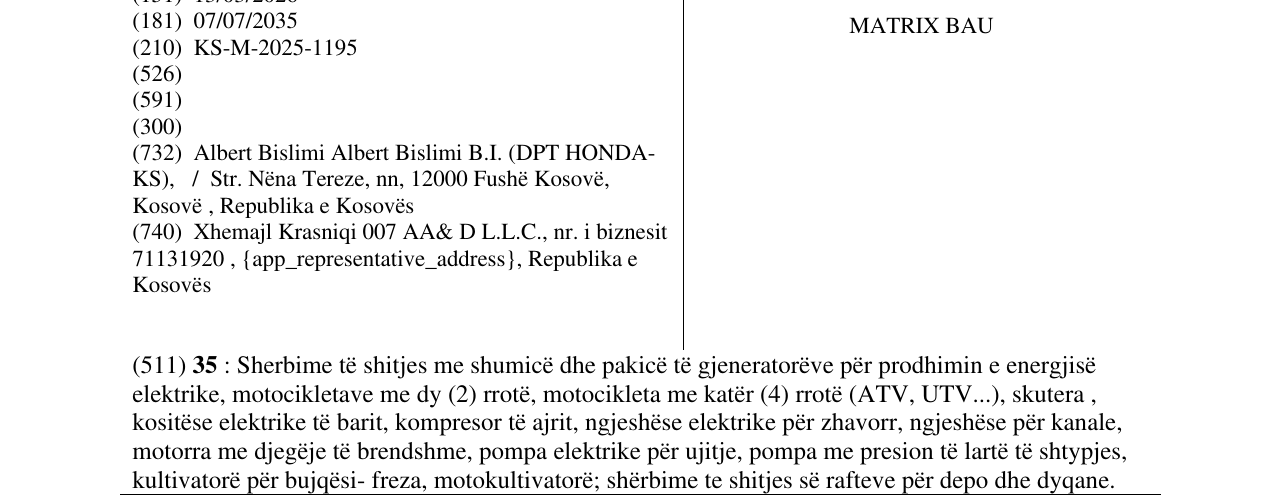 Zëri i markës MATRIX BAU në buletin