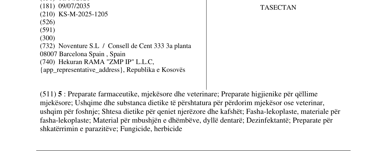 Zëri i markës TASECTAN në buletin