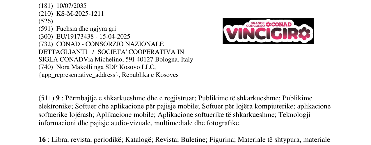Zëri i markës VINCIGIR në buletin