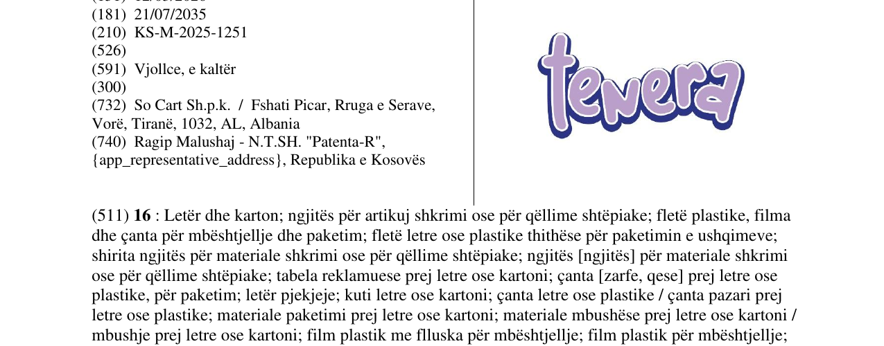 Zëri i markës teNera në buletin