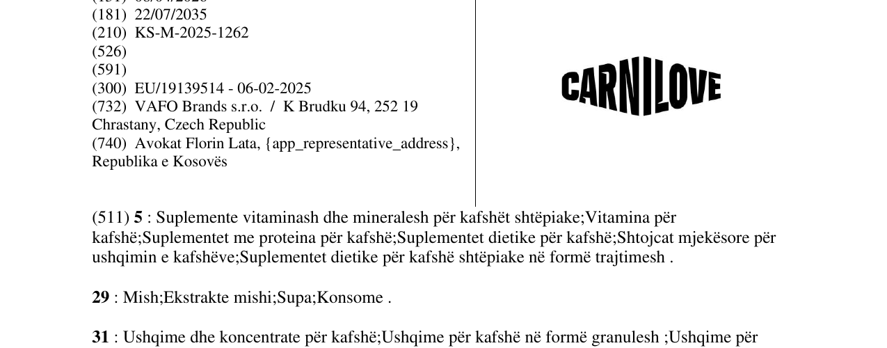 Zëri i markës CARNILOVE në buletin