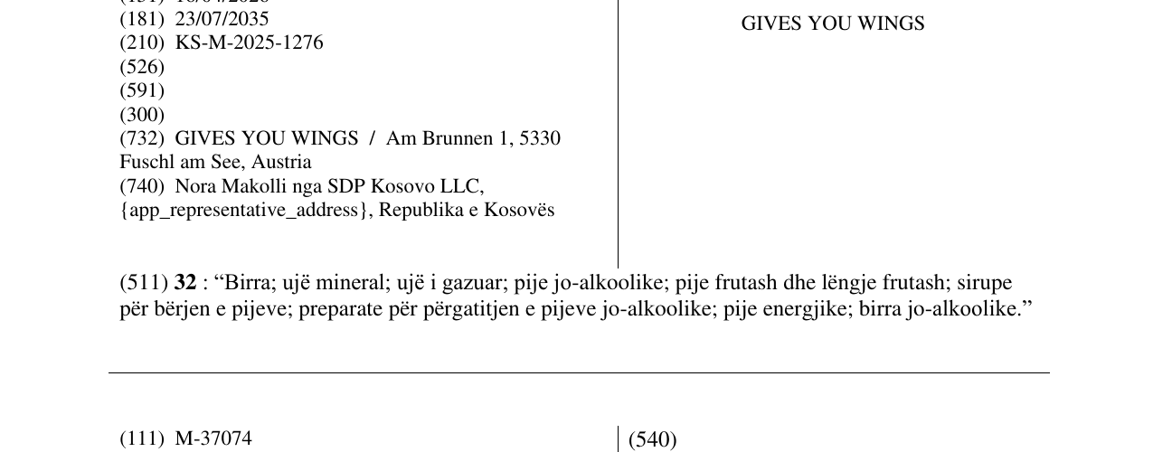 Zëri i markës GIVES YOU WINGS në buletin