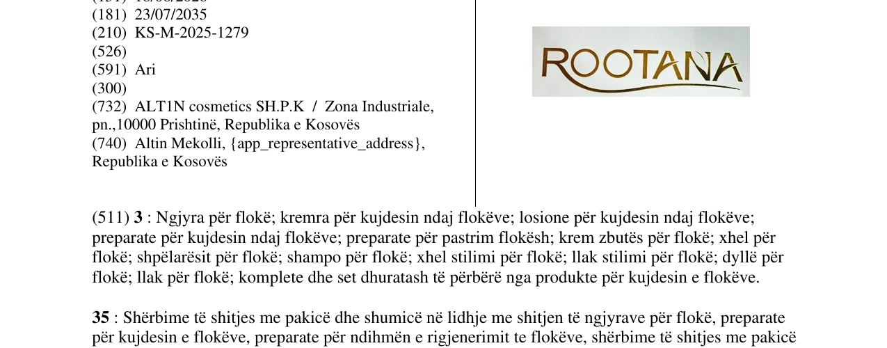 Zëri i markës ROOTANA në buletin