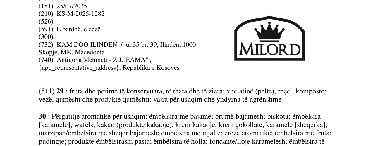 Zëri i markës MILORD në buletin