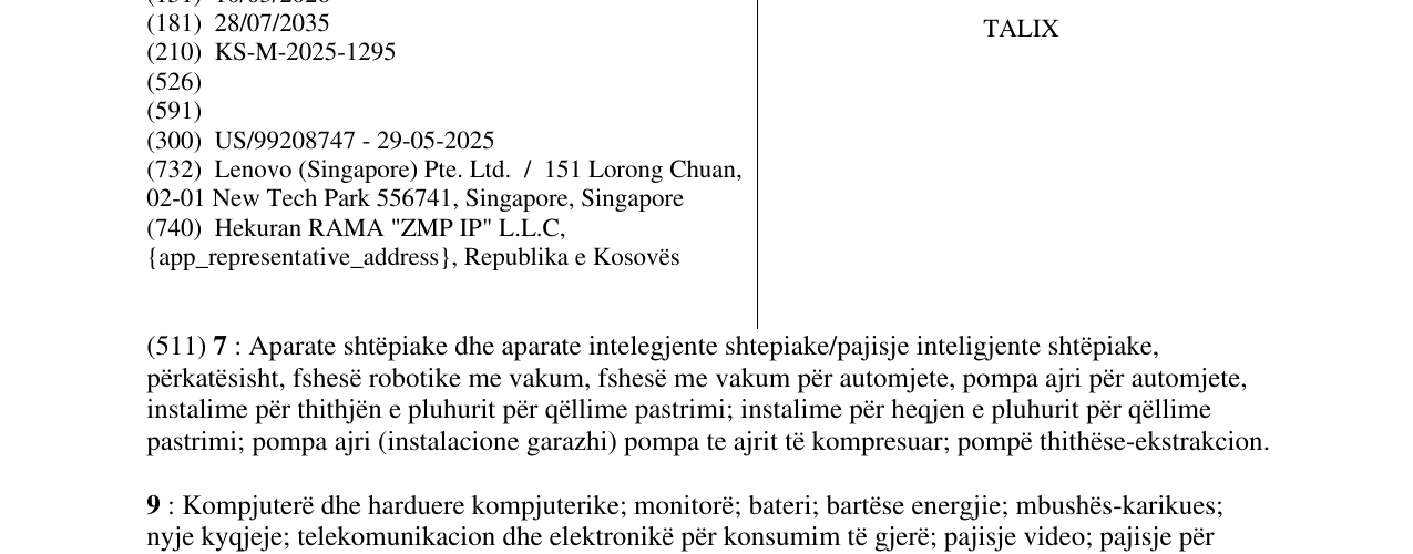 Zëri i markës TALIX në buletin
