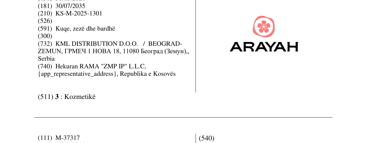 Zëri i markës ARAYAH në buletin