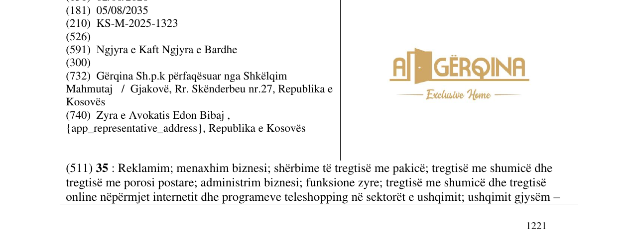 Zëri i markës AGERQINA në buletin