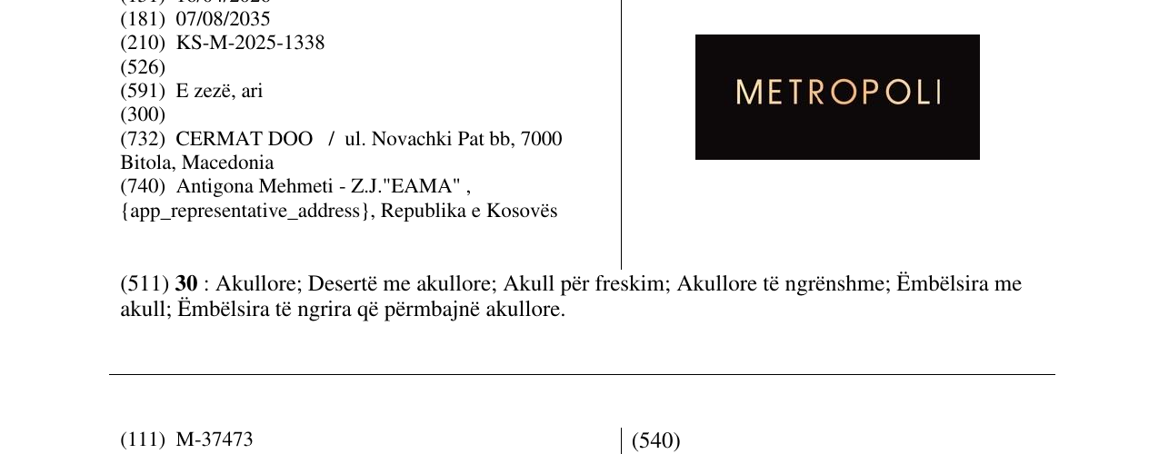 Zëri i markës METROPOLI në buletin