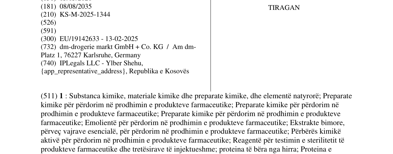 Zëri i markës TIRAGAN në buletin