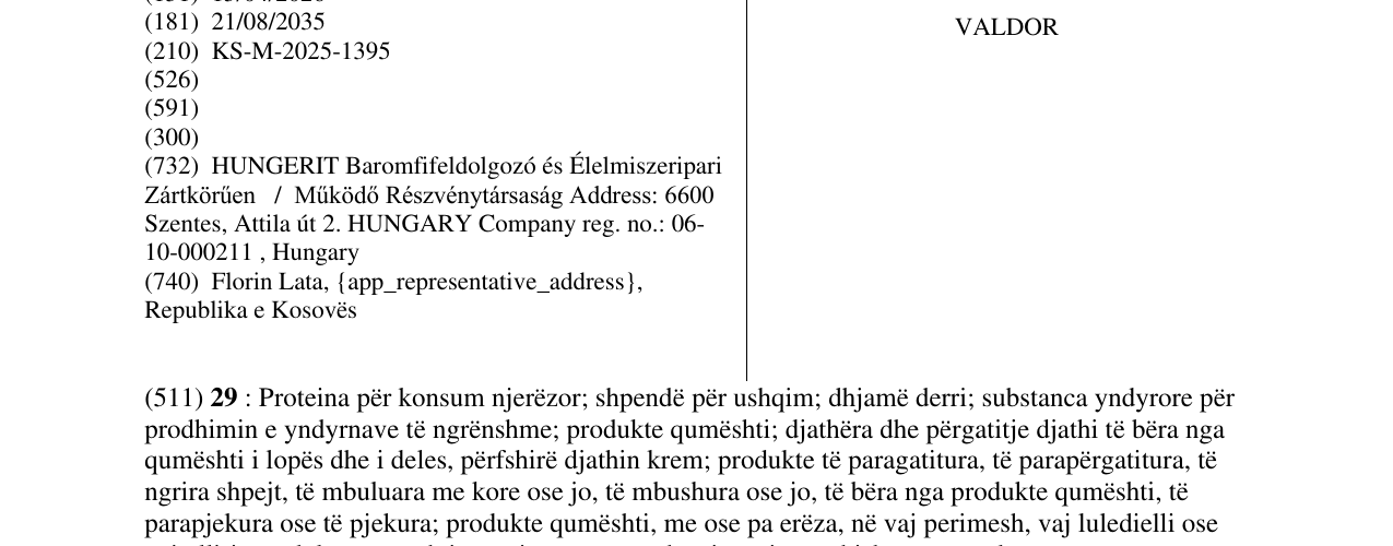 Zëri i markës VALDOR në buletin