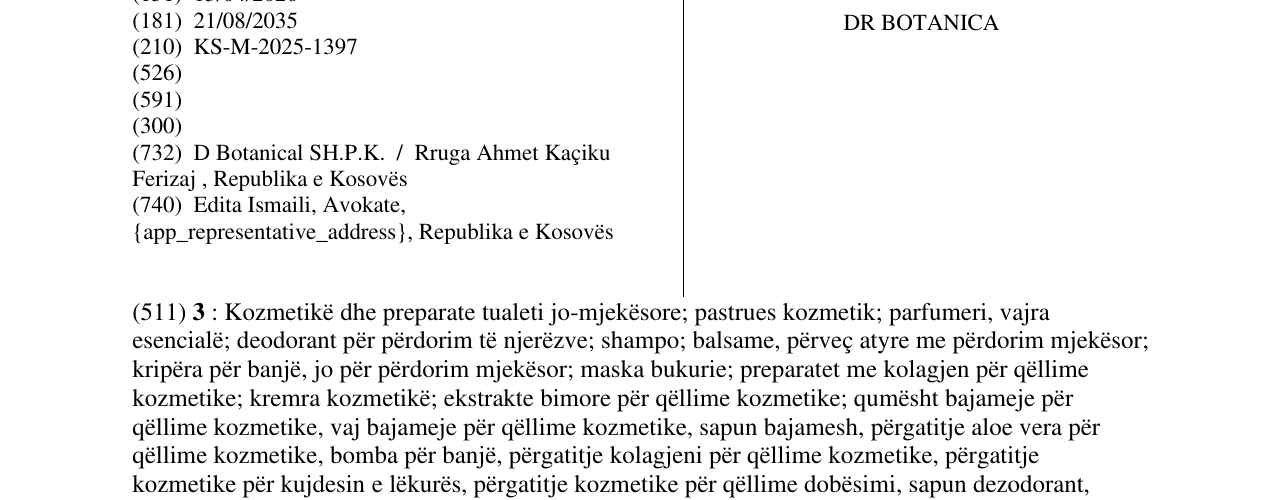 Zëri i markës DR BOTANICA në buletin