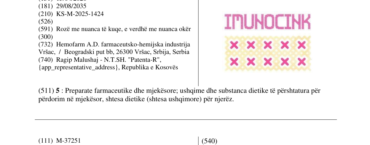 Zëri i markës IMUNOCINK në buletin