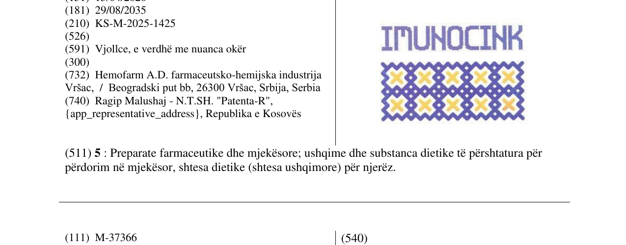 Zëri i markës IMUNOCINK në buletin