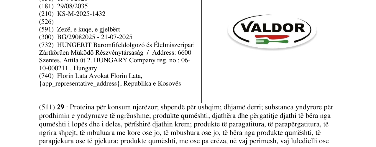 Zëri i markës VALDOR në buletin