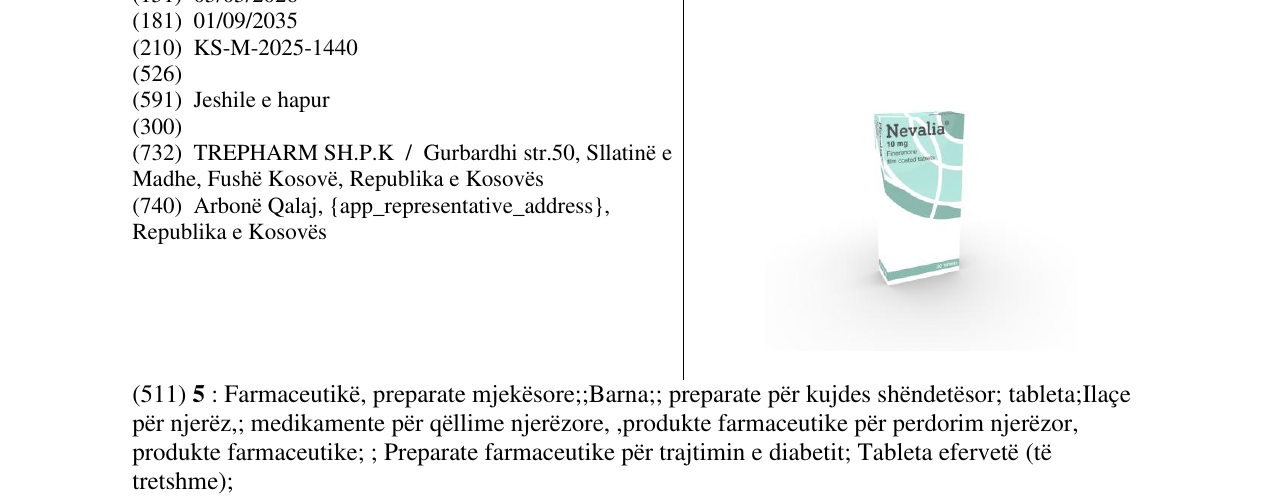 Zëri i markës Nevalia në buletin