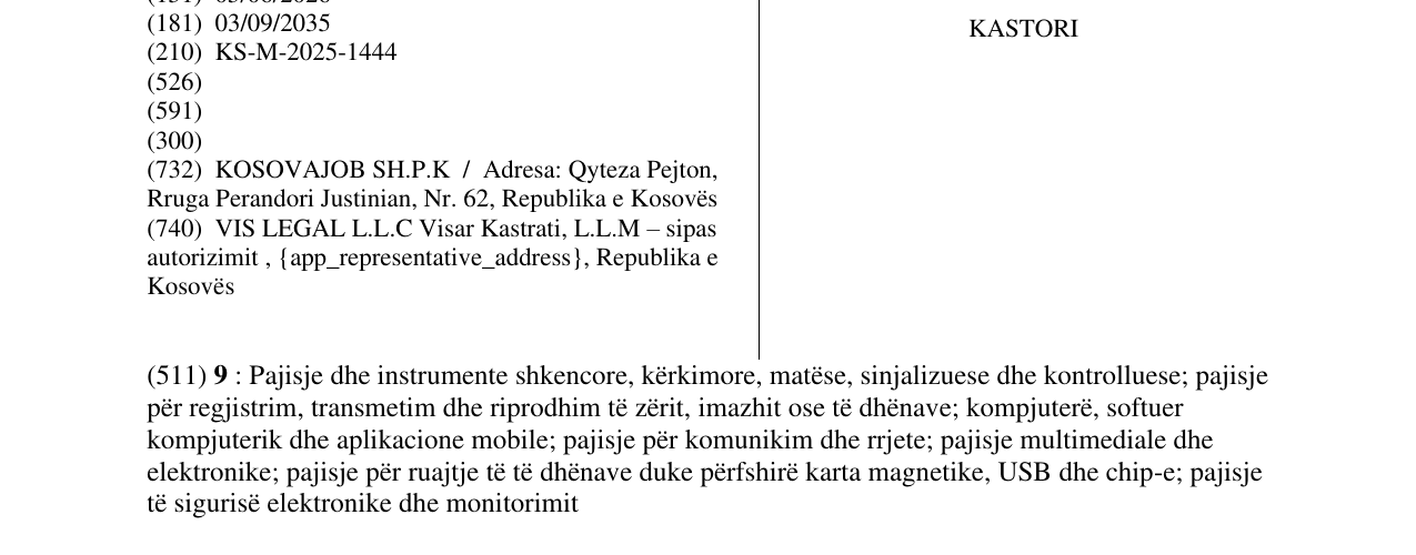Zëri i markës KASTORI në buletin