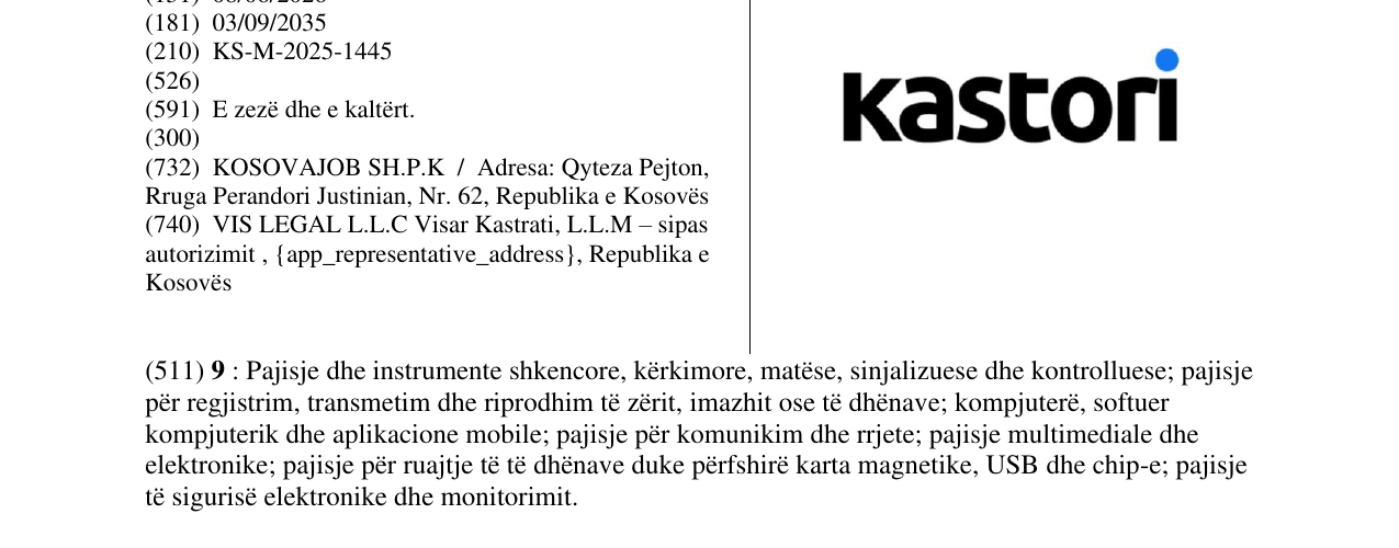 Zëri i markës kastori në buletin