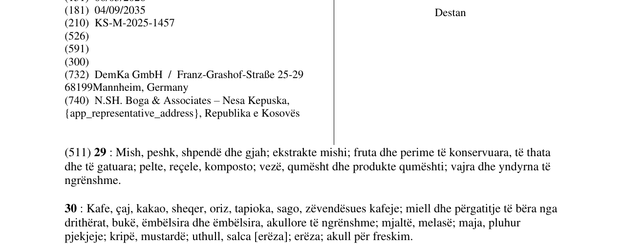 Zëri i markës Destan në buletin