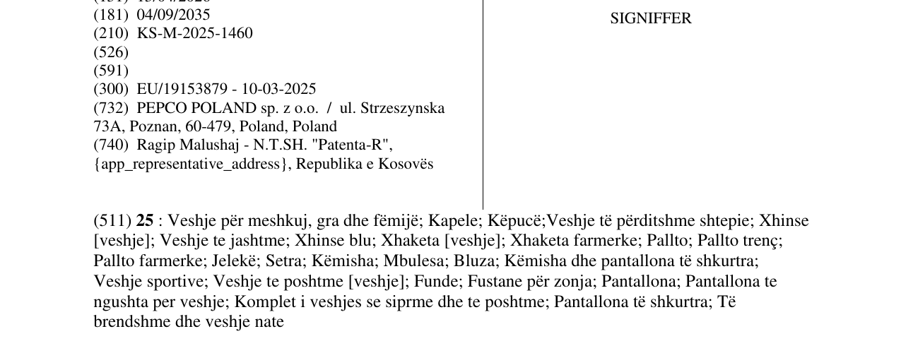 Zëri i markës SIGNIFFER në buletin