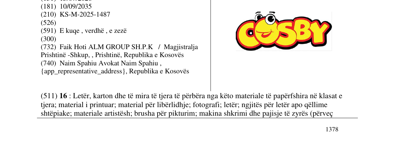 Zëri i markës COSBY në buletin