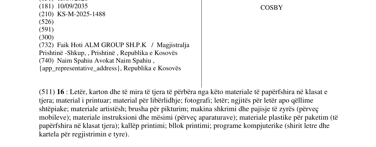 Zëri i markës COSBY në buletin
