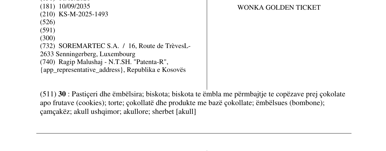 Zëri i markës WONKA GOLDEN TICKET në buletin