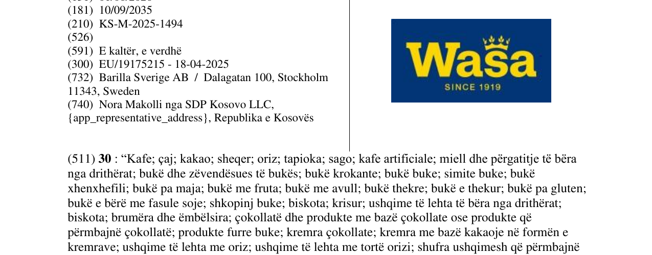 Zëri i markës Wasa në buletin