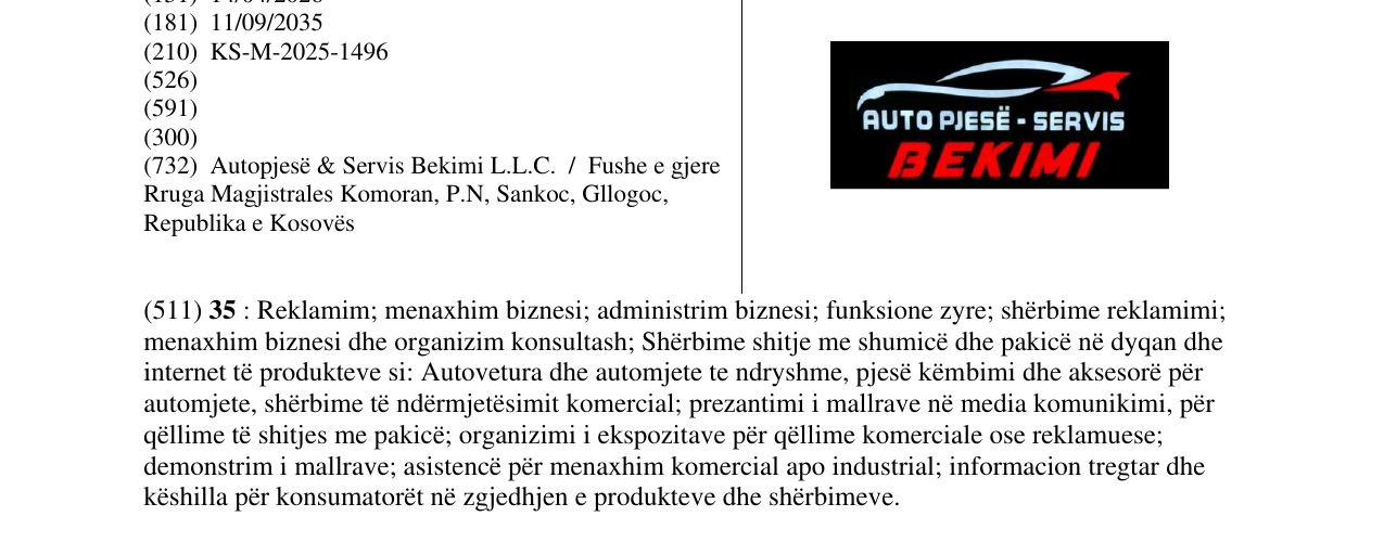 Zëri i markës AUTO PJESE SERVIS BEKIMI në buletin