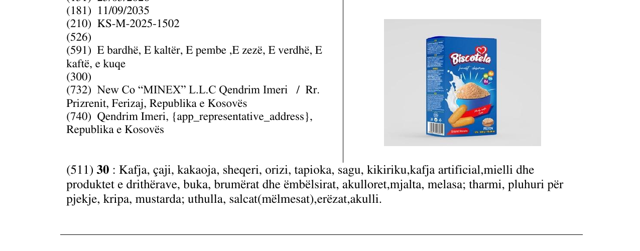 Zëri i markës Biscotela në buletin