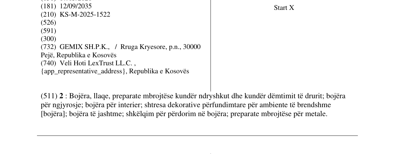 Zëri i markës Start X në buletin
