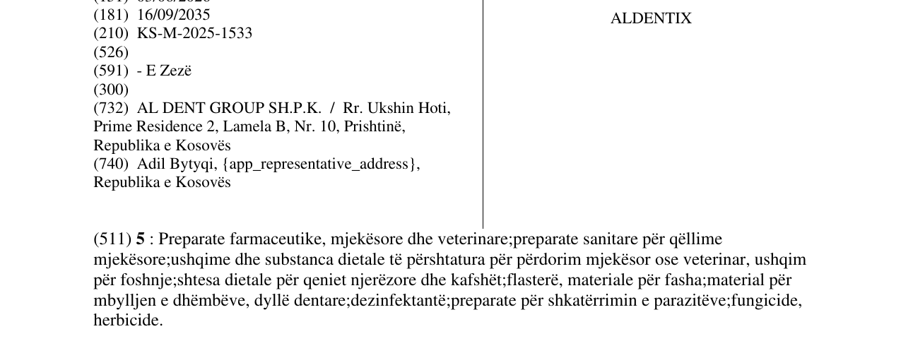 Zëri i markës ALDENTIX në buletin