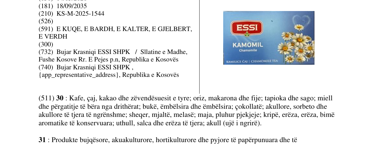Zëri i markës KAMOMIL në buletin