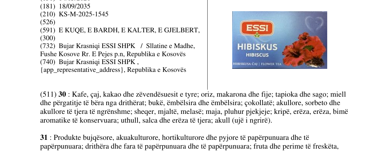 Zëri i markës HIBISKUS në buletin